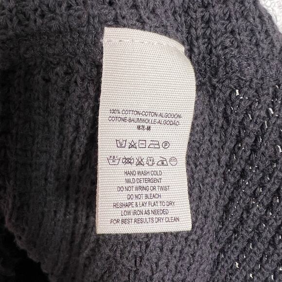 Free People Charcoal Gray Cold Shoulder Hi-Low Knit Fringe Sweater XS - Picture 9 of 10